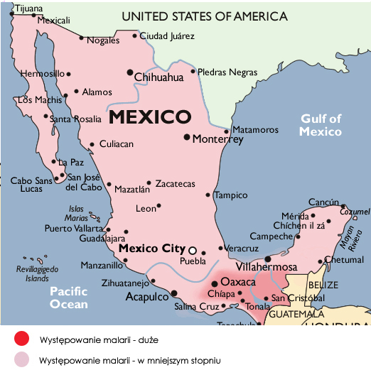 ​Meksyk malaria mapa występowania​